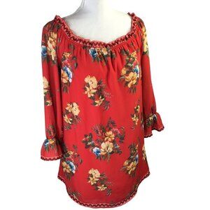 Flying Tomato Blouse Tunic Off the Shoulder Women's M Floral Print Pockets Lined